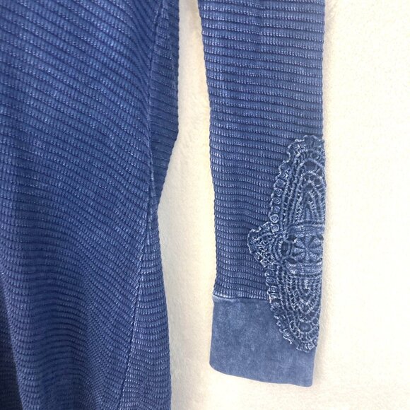 ABLE Waffle Knit Long Sleeve Dress Sz Medium Distressed Boho Anthropologie Blue - Picture 3 of 14